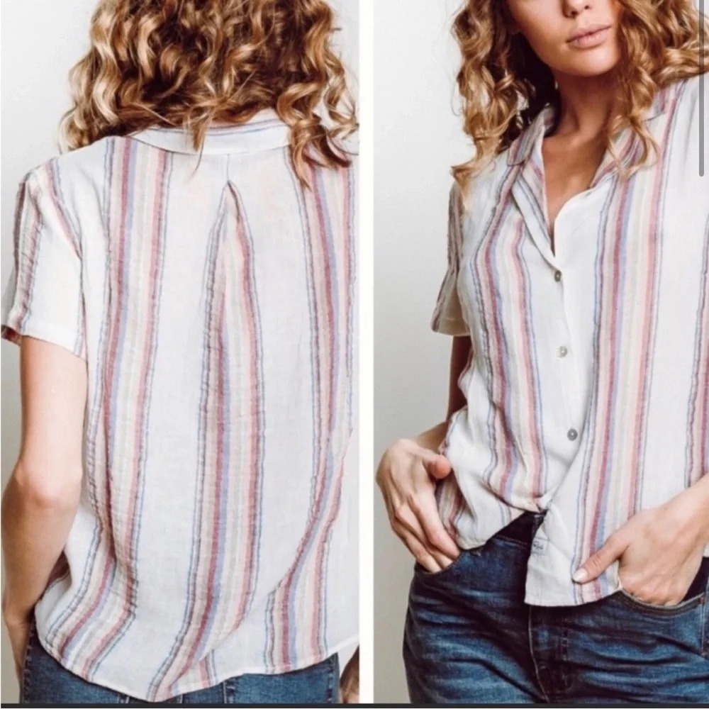 Rails Zuma Havana Stripe Button Up Top Size Xs - image 8